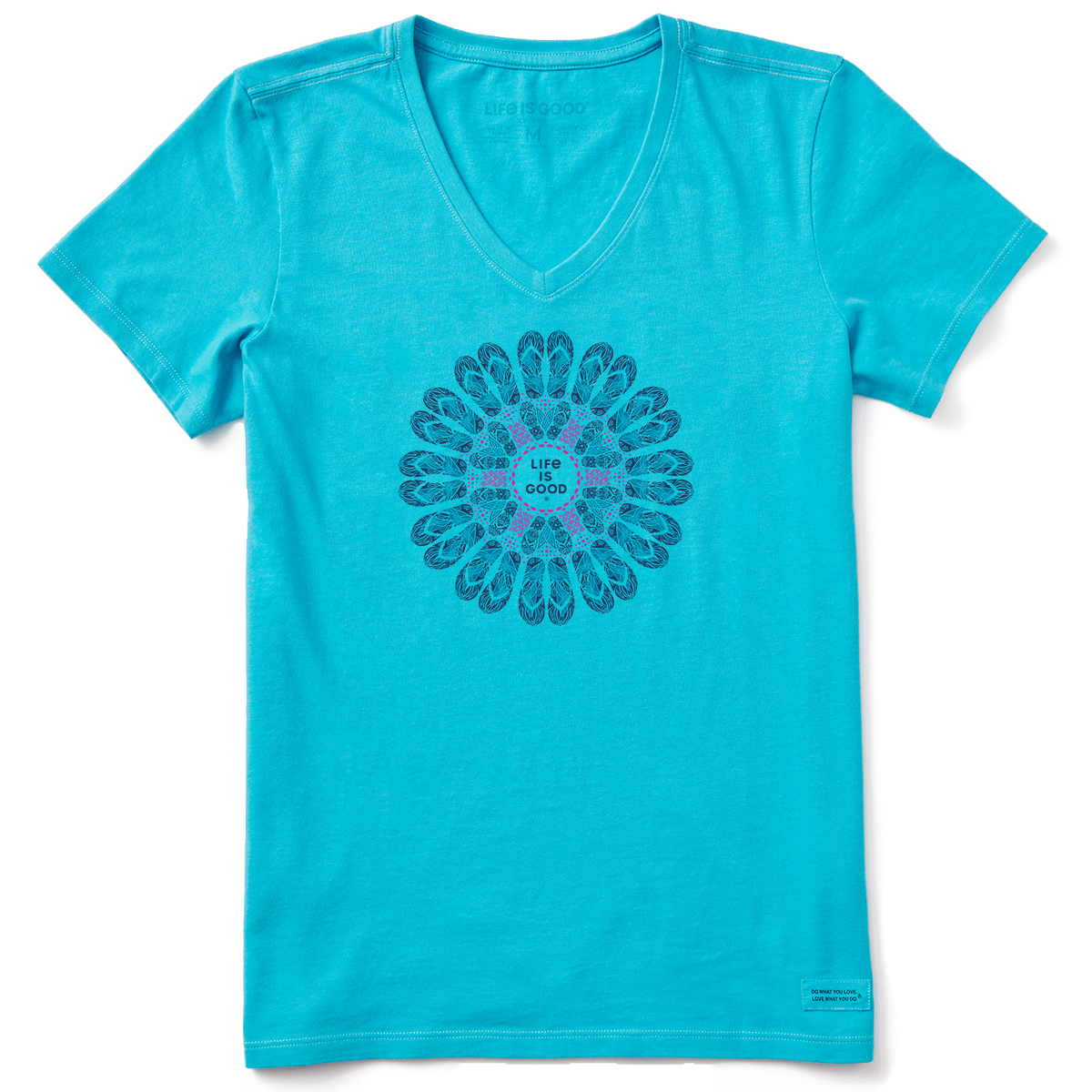 Life Is Good Women's Flip Flop Mandala Crusher Short Sleeve V-Neck Graphic Tee