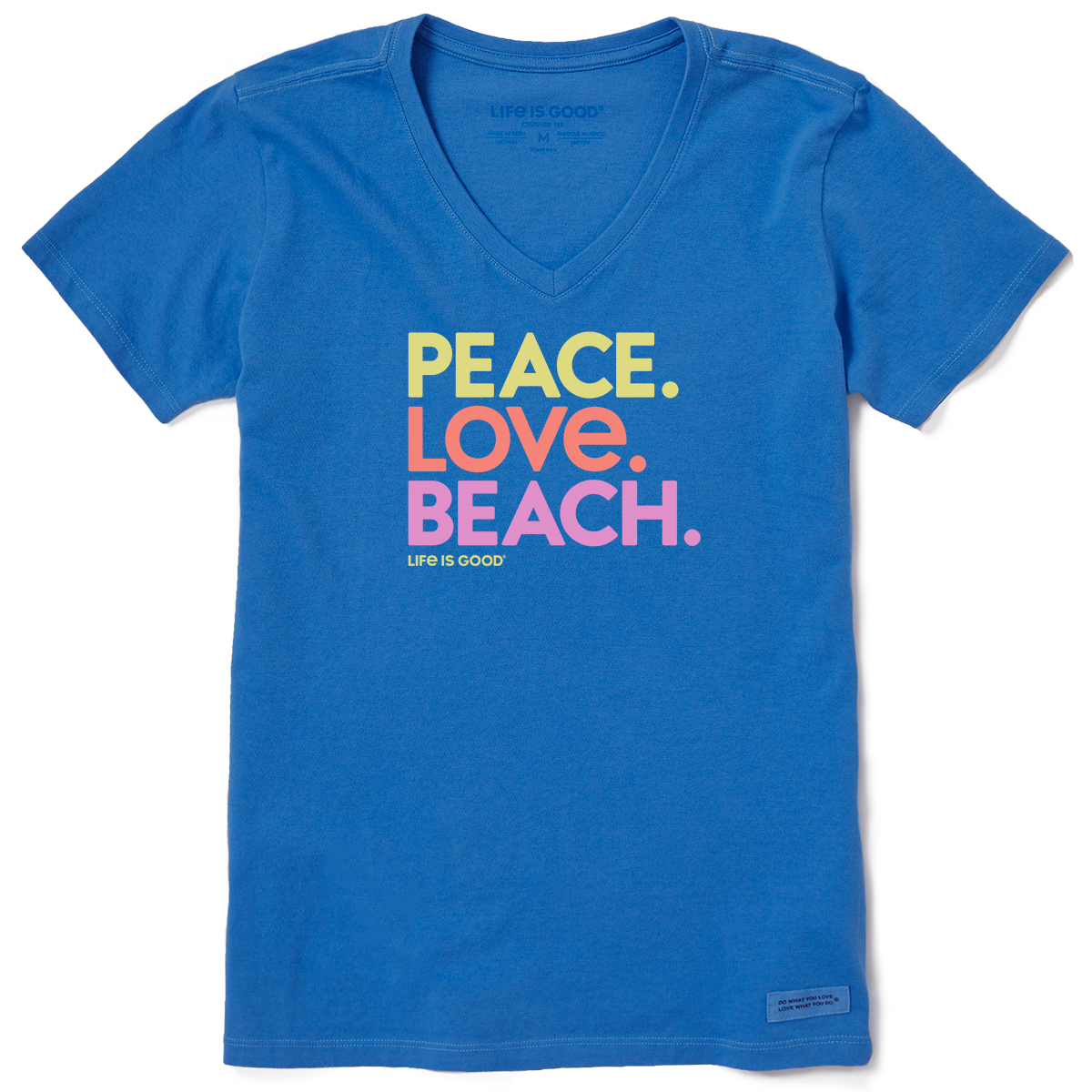 Life Is Good Women's Peace Love Beach Crusher Short Sleeve V-Neck Graphic Tee