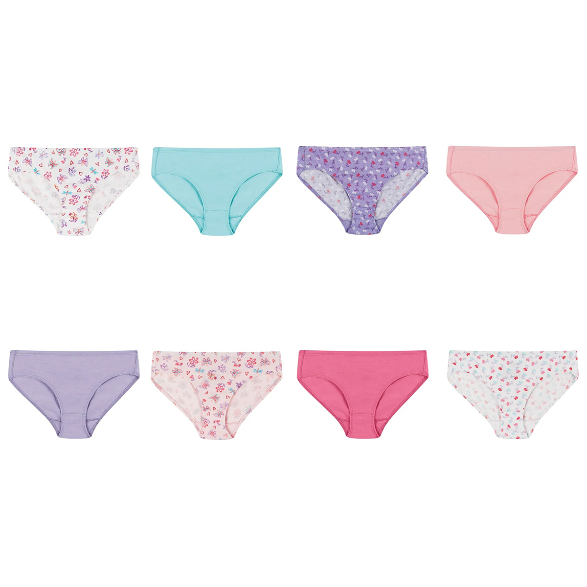 Hanes Ultimate Girls' Pure Comfort Organic Cotton Hipsters. Assorted 8-Pack, Various Patterns