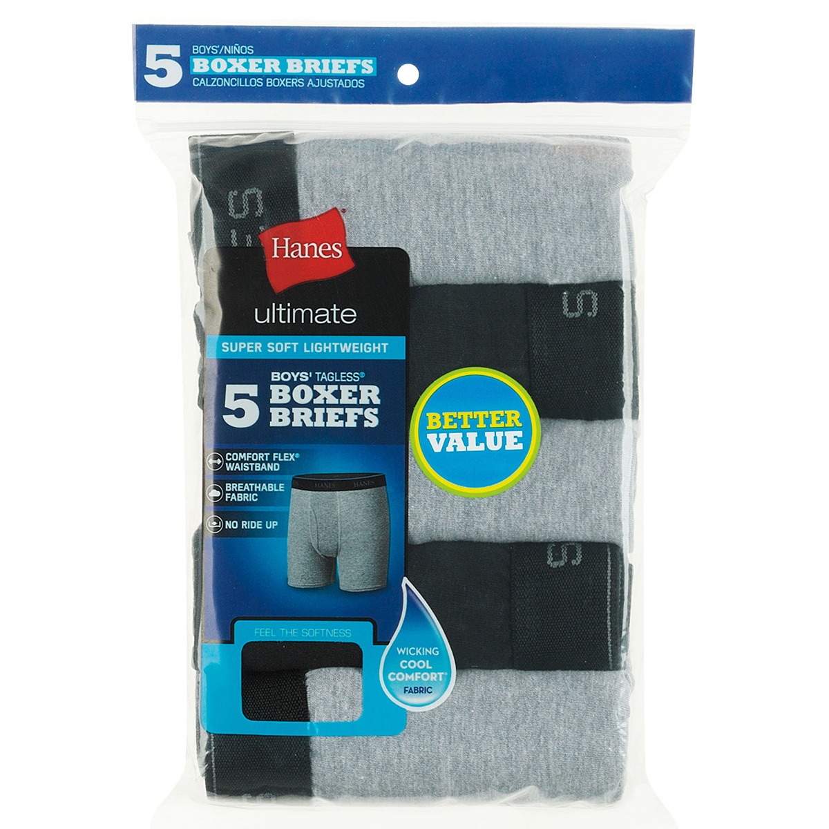 Hanes Boys' Boxer Briefs, 5 Pack