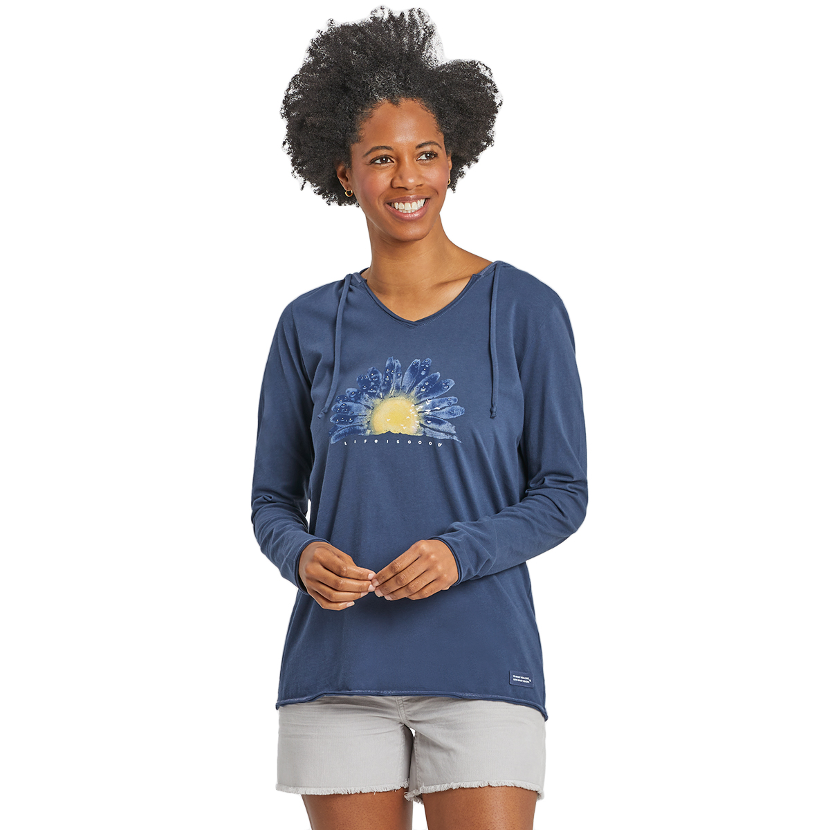 Life Is Good Women's Daisy Long-Sleeve Crusher Lite Hooded Tee