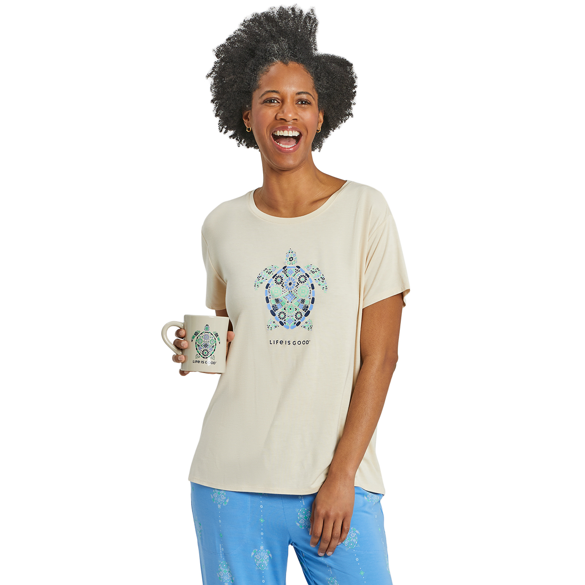 Life Is Good Women's Turtle Lightweight Sleep Tee, White