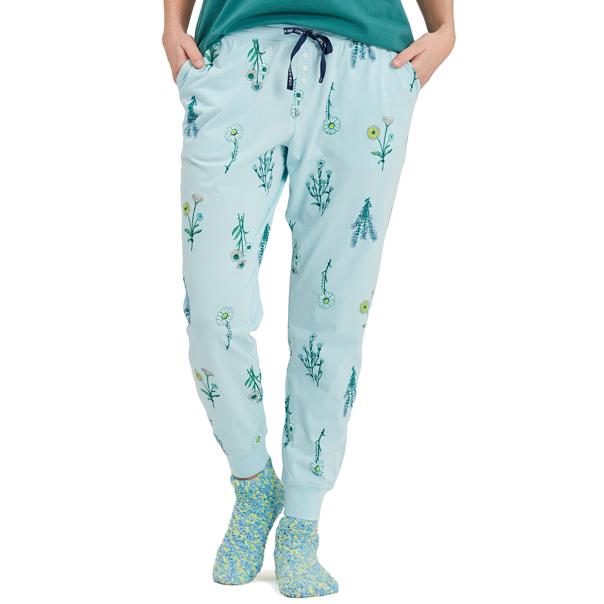 Life Is Good Women's Wildflowers Snuggle-Up Sleep Joggers, Blue