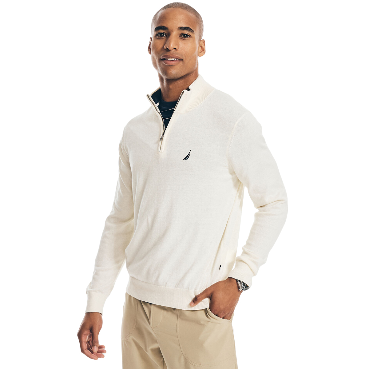 Nautica Men's Navtech 1/4-Zip Sweater, White