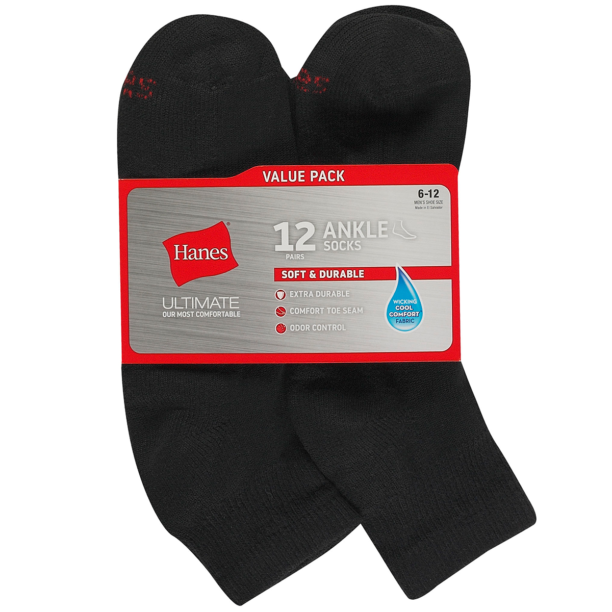 Hanes Men's Ultimate Ankle Socks, 12-Pack