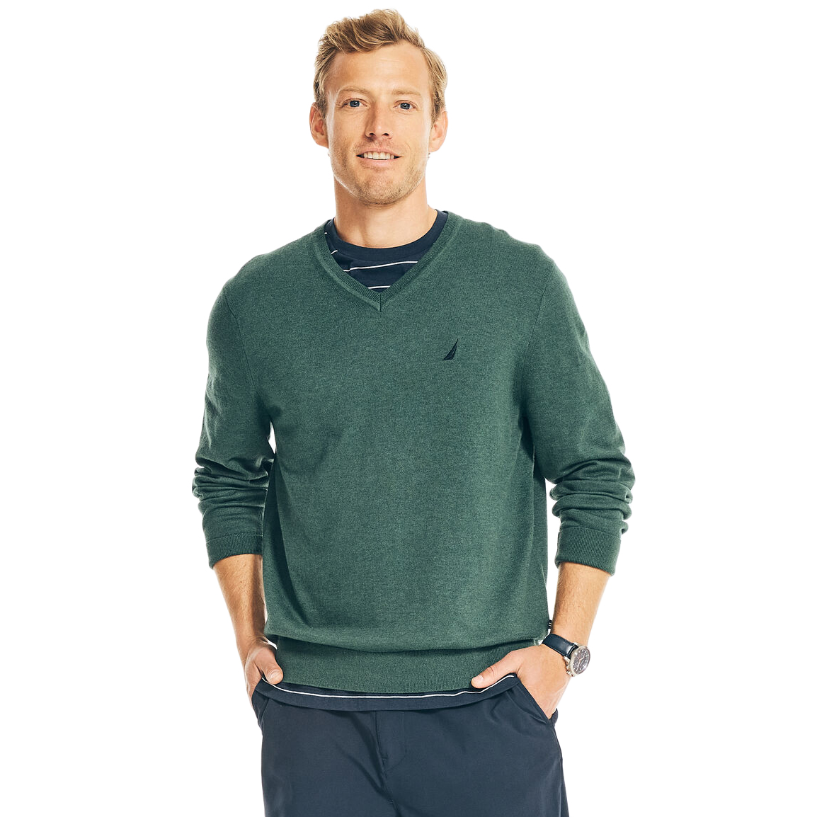 Nautica Men's Navtech V-Neck Sweater, Green