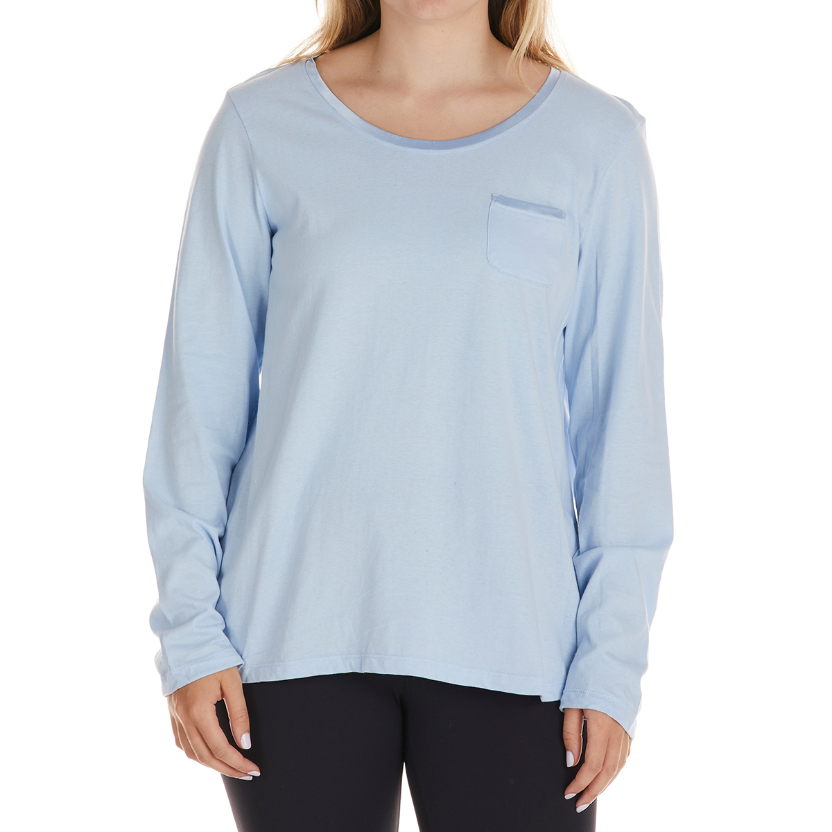 Rene Rofe Women's Long-Sleeve Pocket Tee W/ Satin Neckline