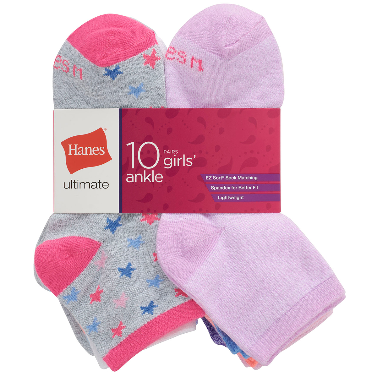 Hanes Girls' Ultimate Ankle Socks, 10 Pack