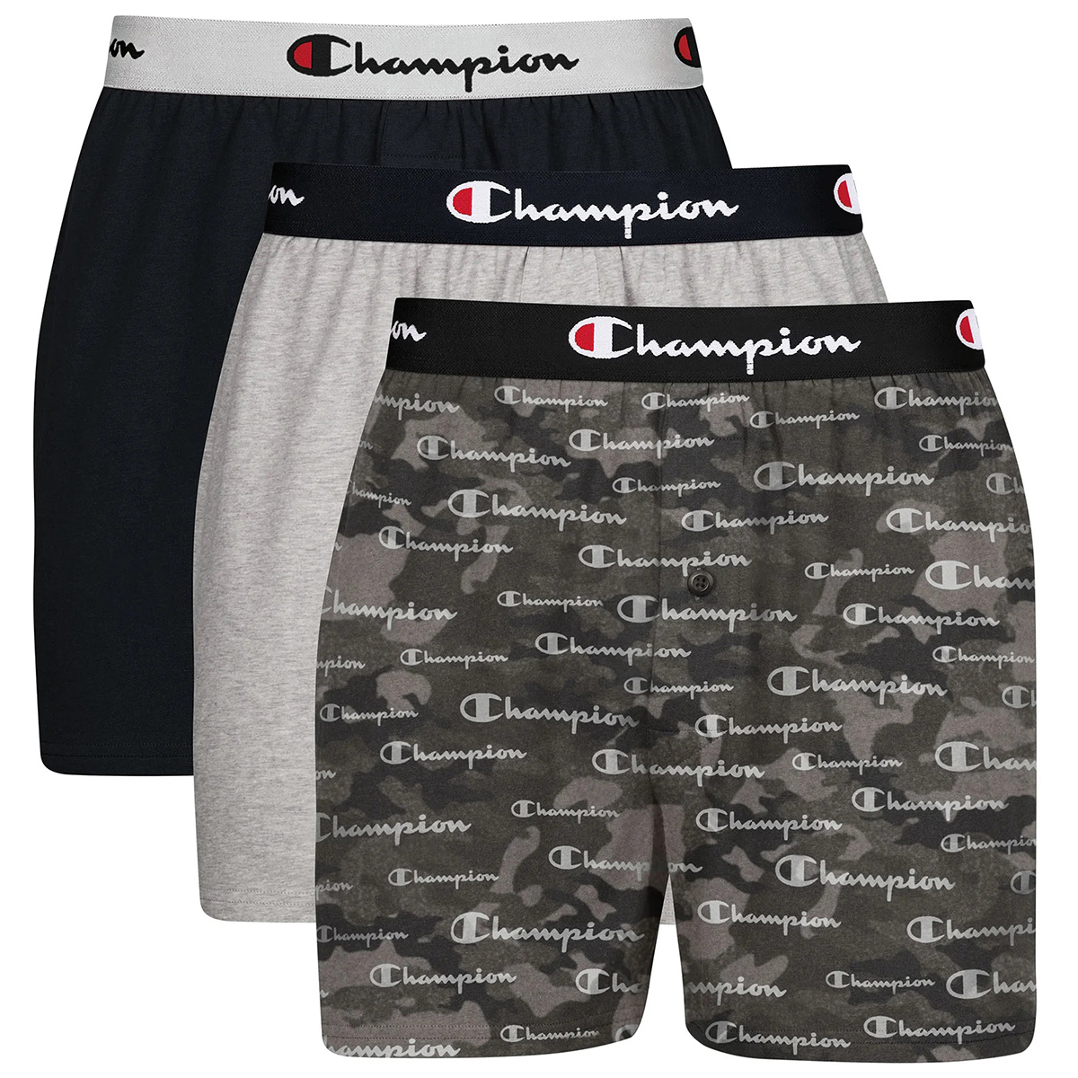 Champion Men's Everyday Cotton Stretch Boxers, 3 Pairs, Various Patterns