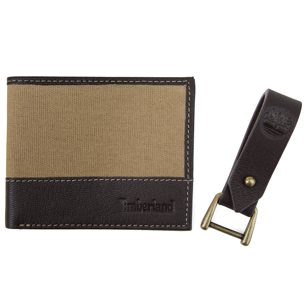Timberland Men's Leather Billfold Wallet & Key Fob Gift Box Set, Brown