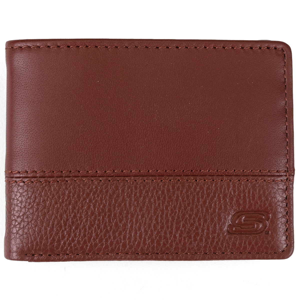 Skechers Men's Smooth Pebble Tonal Slimfold Leather Wallet, Brown