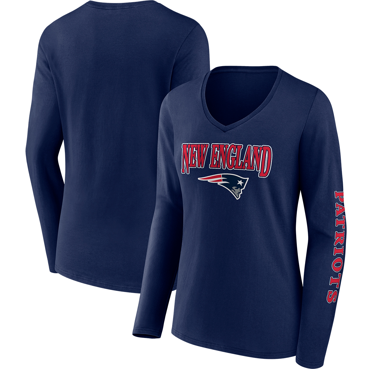 New England Patriots Women's Fanatics Wordmark Long-Sleeve V-Neck Tee