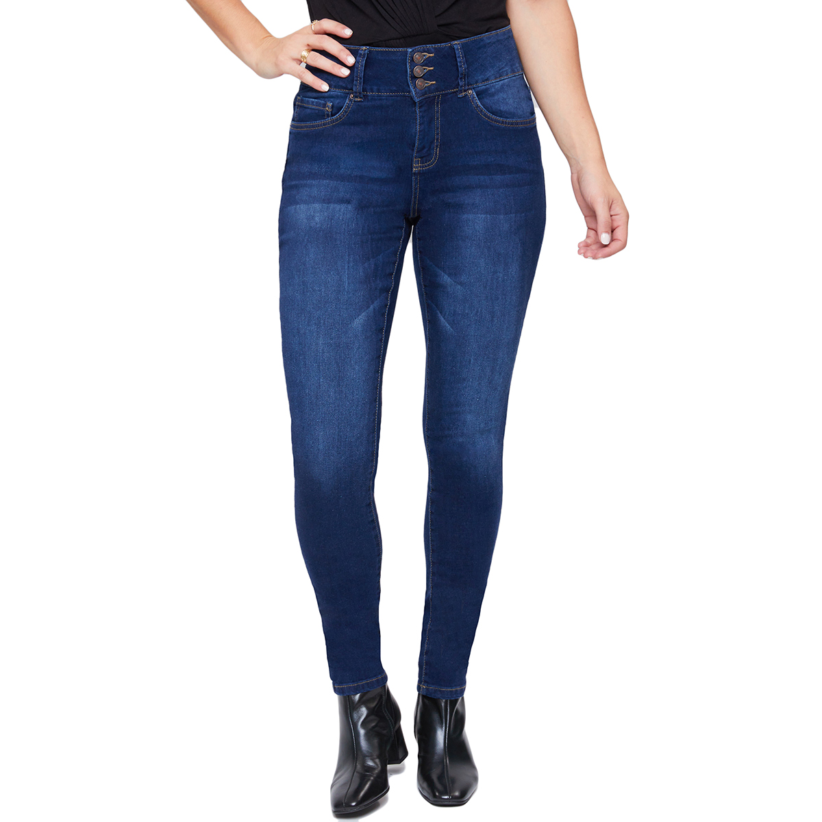 Ymi Women's Essential 3-Button High-Rise Skinny Jeans