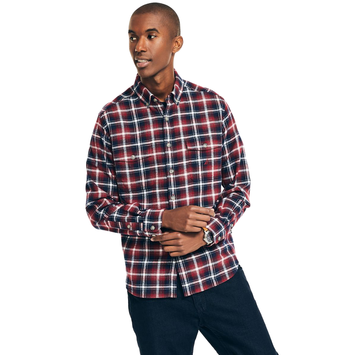 Nautica Men's Sustainably Crafted Flannel, Red