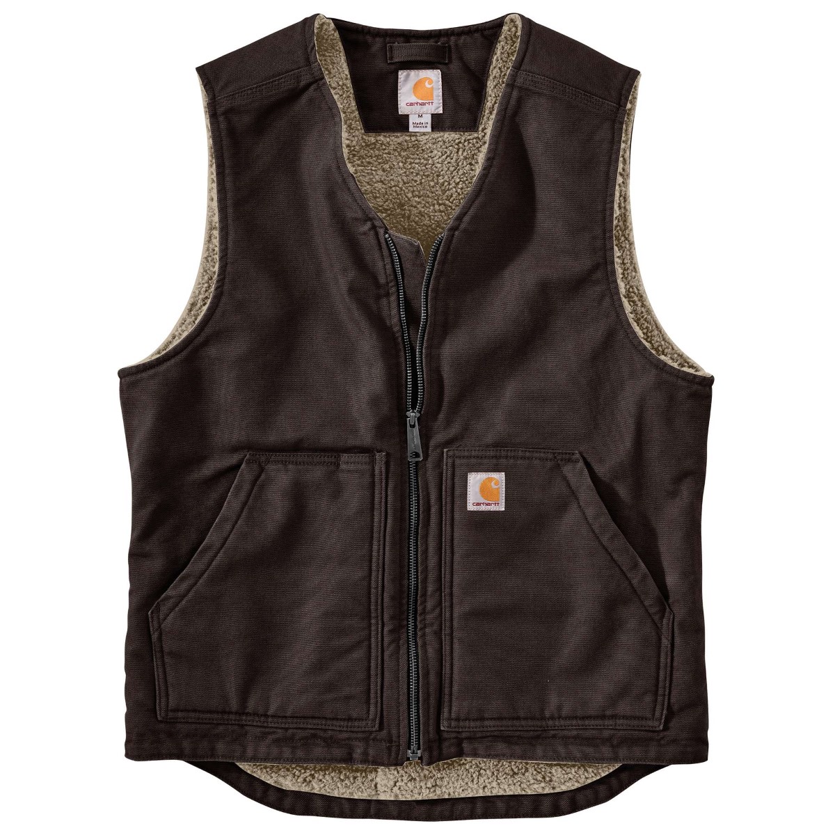 Carhartt Men's 104394 Relaxed Fit Washed Duck Sherpa-Lined Vest, Brown