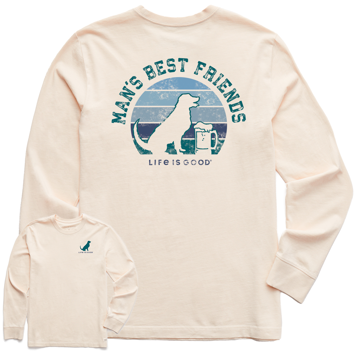 Life Is Good Men's Man's Best Friends Long-Sleeve Crusher-Lite Tee, White