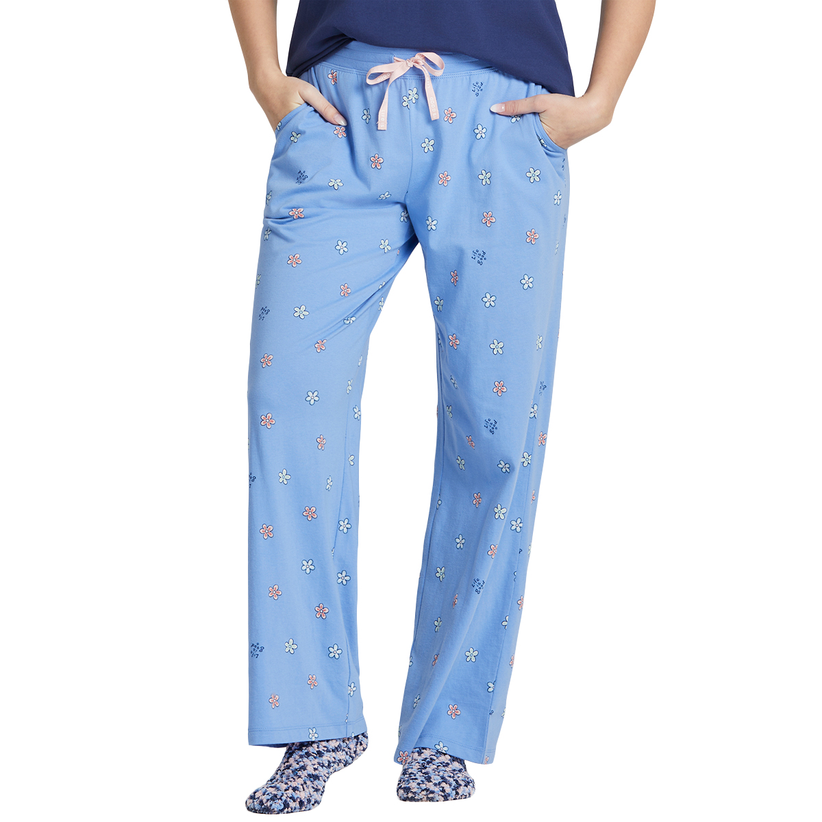 Life Is Good Women's Vintage Flowers Pattern Snuggle Up Sleep Pants, Blue