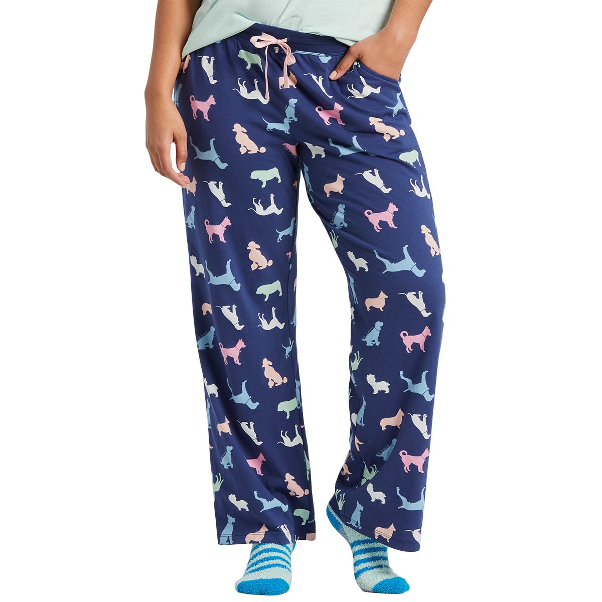 Life Is Good Women's Colorful Dogs Pattern Snuggle Up Sleep Pants, Blue