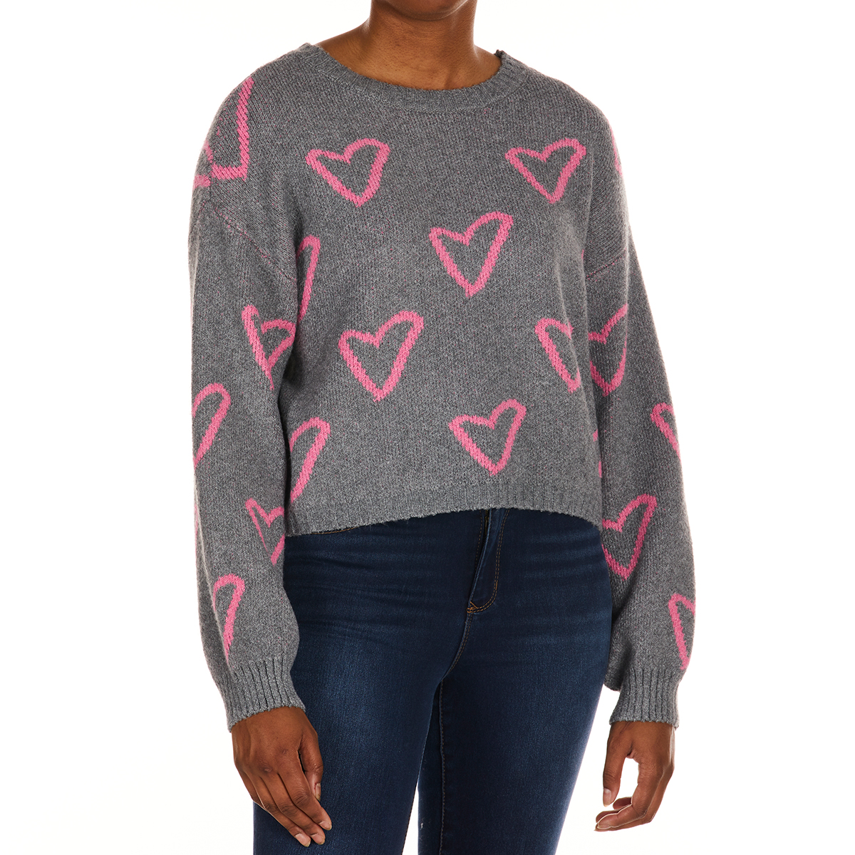No Comment Juniors' Heart Print Crew Sweater