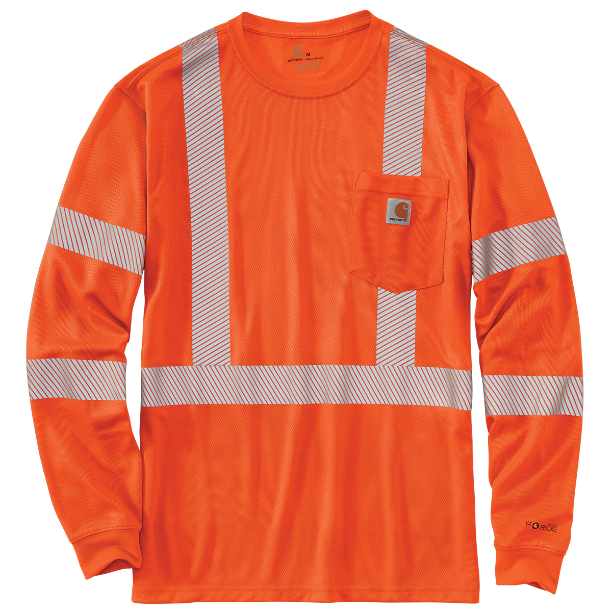 Carhartt Men's 100496 High-Vis Force Relaxed Fit Lightweight Long-Sleeve Class 3 Pocket Tee, Extende, Orange