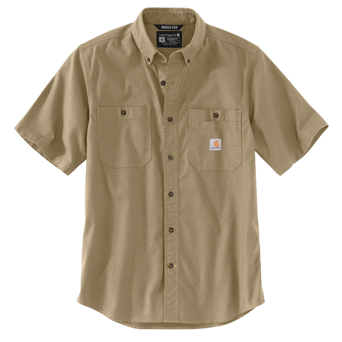 Carhartt Men's 103555 Rugged Flex Relaxed Fit Midweight Canvas Short-Sleeve Shirt, Extended Sizes, Brown