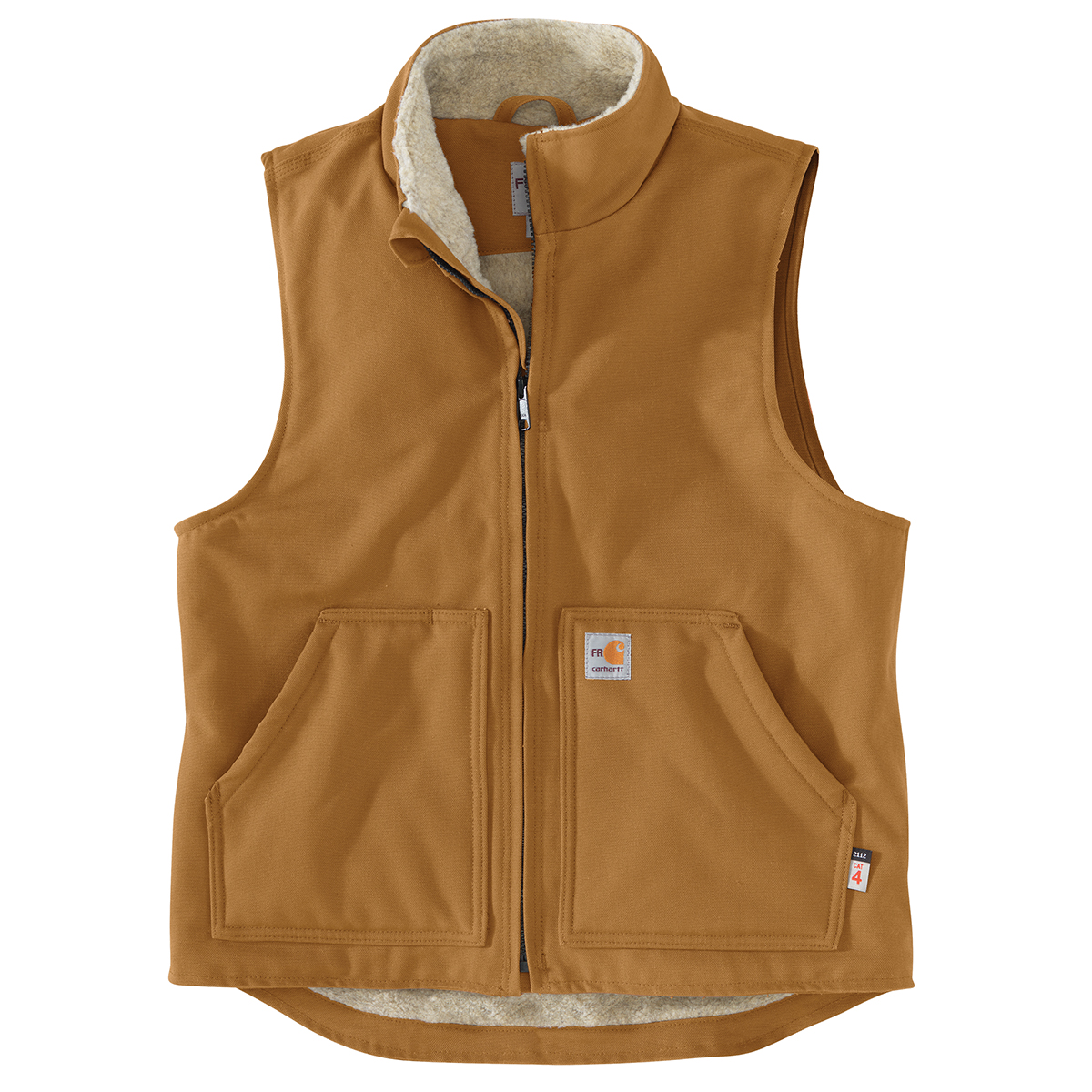 Carhartt Men's 104981 Flame Resistant Relaxed Fit Duck Sherpa-Lined Mock Neck Vest, Extended Sizes, Brown