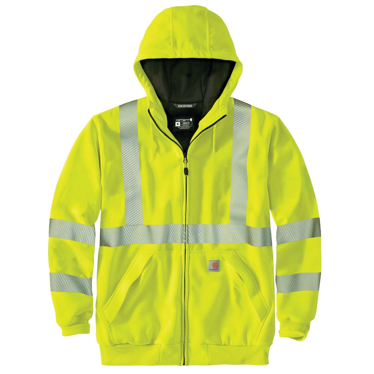 Carhartt Men's 104988 High-Vis Rain Defender Loose Fit Midweight Thermal-Lined Full-Zip Class 3 Swea, Green