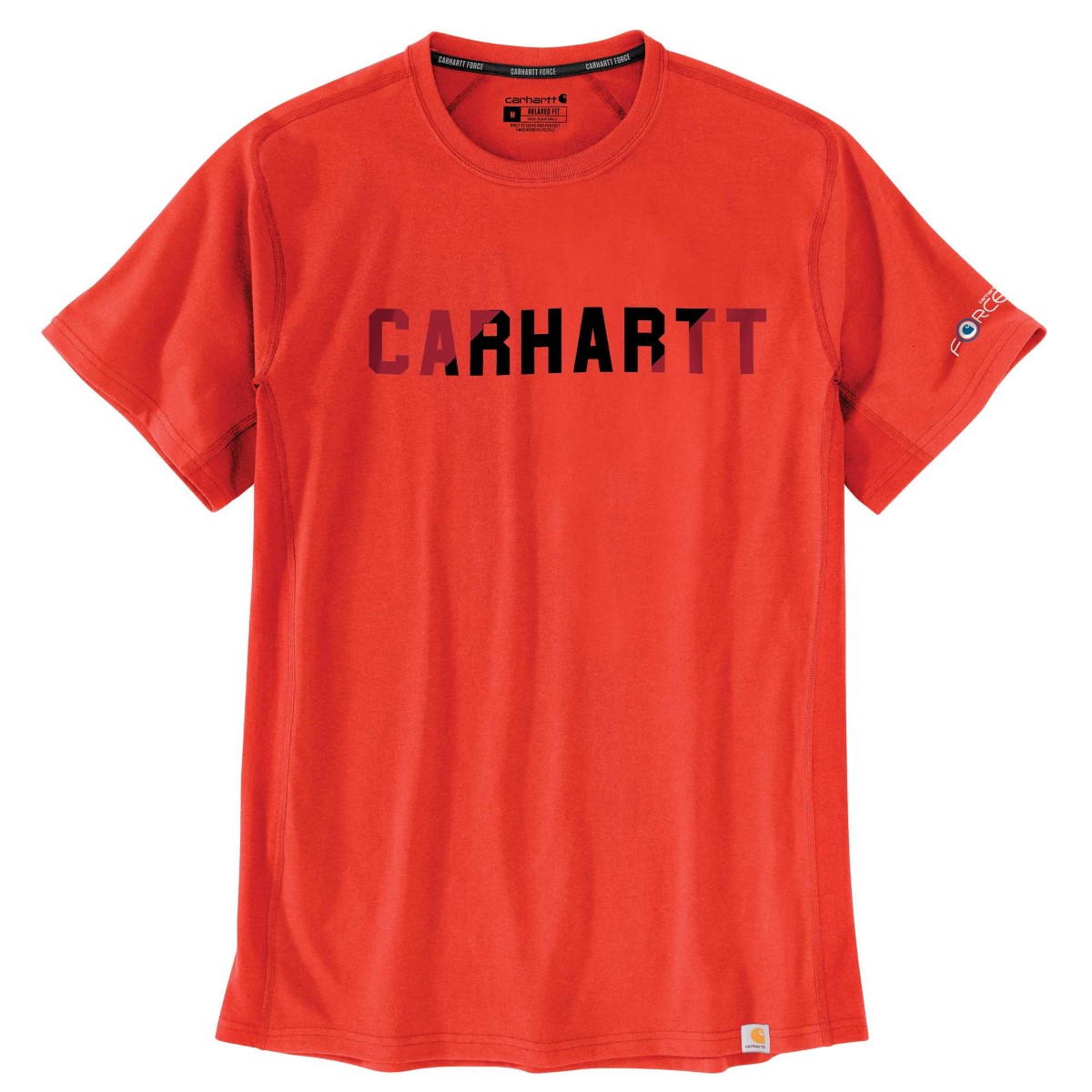 Carhartt Men's 105203 Force Relaxed Fit Midweight Short-Sleeve Block Logo Graphic Tee, Red