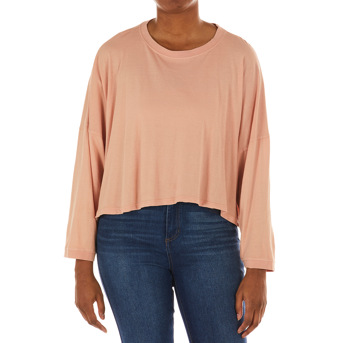 Angie Juniors' Oversized Cropped Long-Sleeve Tee
