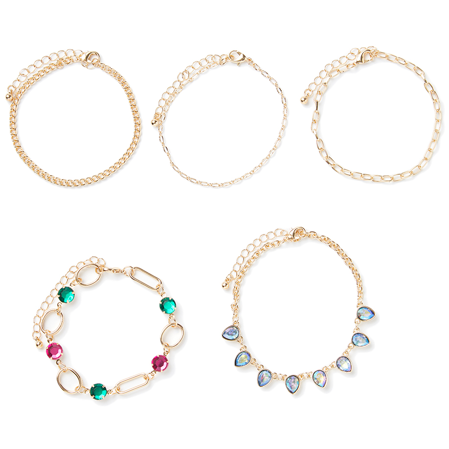 Charming Charlie Gold Chain Bracelets, 5 Pieces