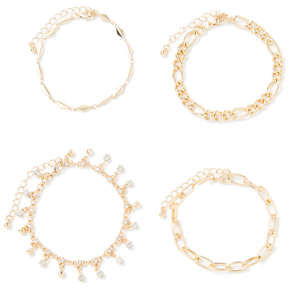 Charming Charlie Gold Link Bracelets, 4 Pieces