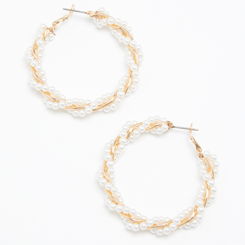 Charming Charlie Mini Pearl Twisted Hoop Earrings