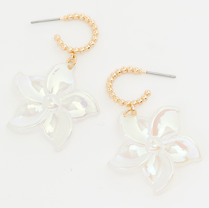 Charming Charlie White Glass Flower Earrings