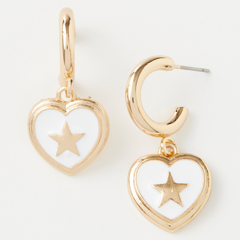 Charming Charlie Heart Huggie W/ Star Detail Earrings