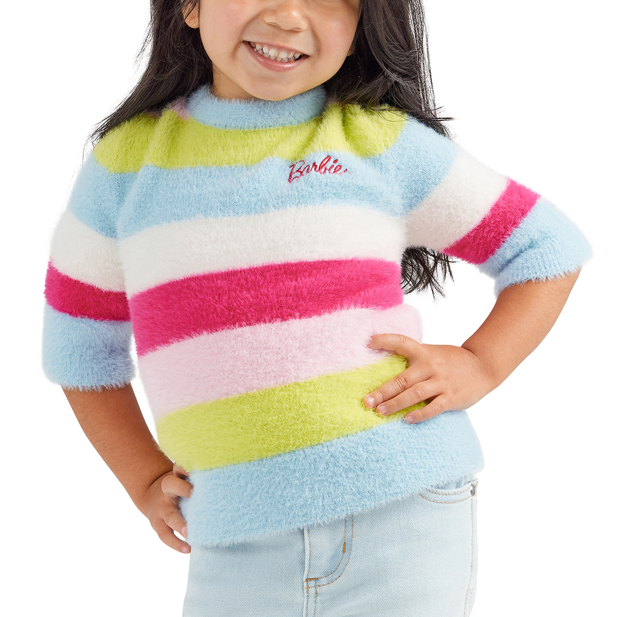 Wrangler Girls' Barbie Fuzzy Rainbow Sweater