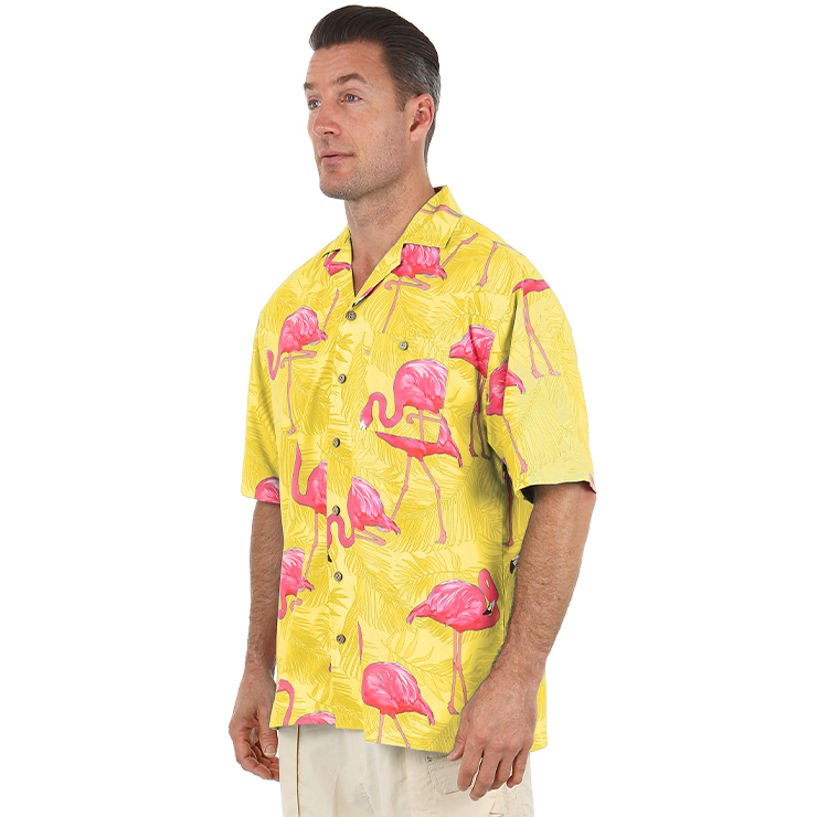 Uzzi Men's Flamingo Short-Sleeve Hawaiian Shirt