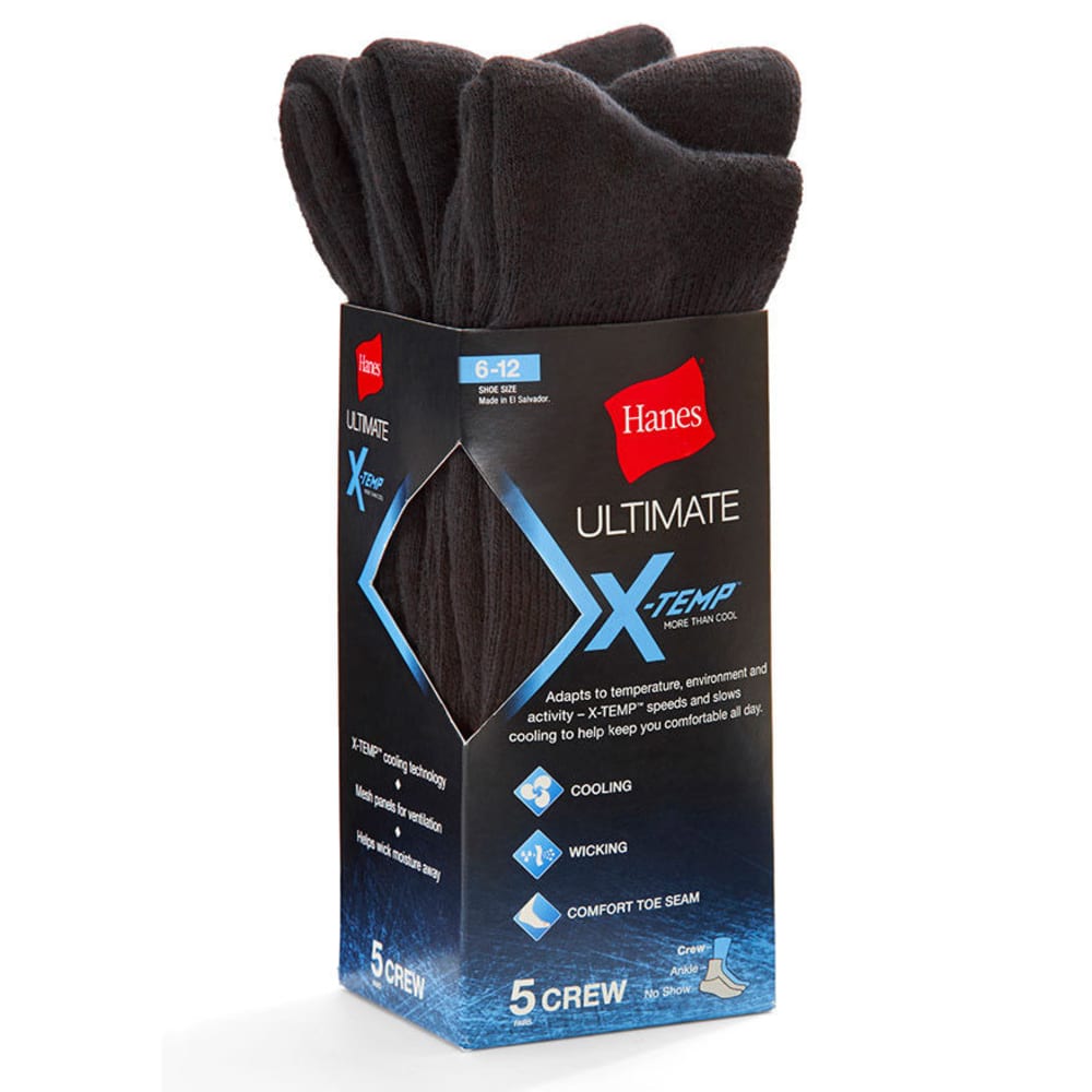 HANES Men's Ultimate X-Temp Crew Socks, 5-Pack 10-13