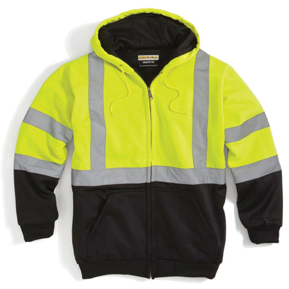 UTILITY PRO WEAR Men's UHV425 Stain-Resistant ANSI Class 3 Hi Vis Hooded Sweatshirt L