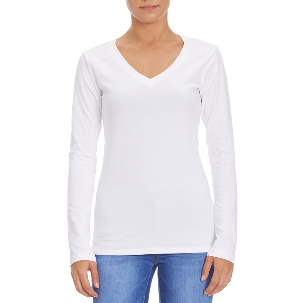 FEMME Women's Basic Long Sleeve V-neck Tee S