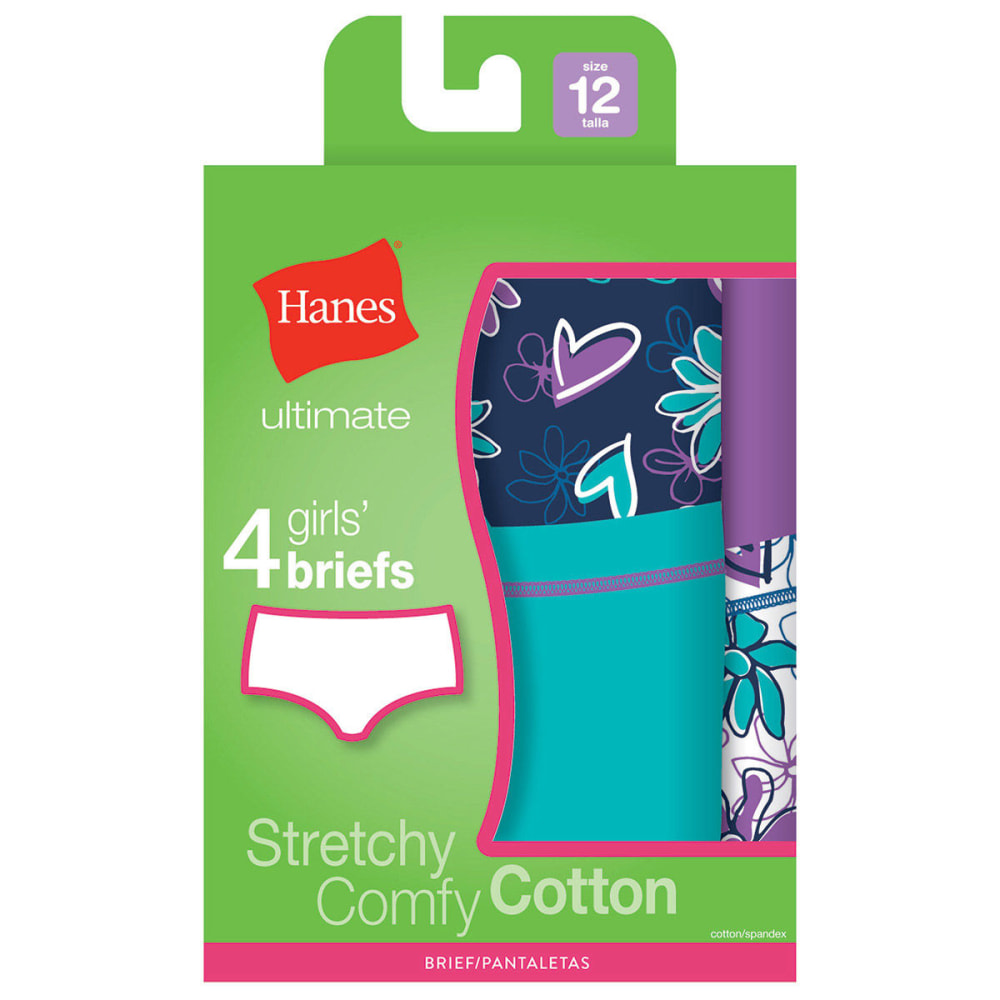 HANES Girl's Cotton Stretch Brief Panties 4-Pack 12