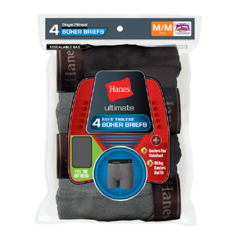 HANES Boys' Ultimate Dyed Boxer Brief with Comfort Flex Waistband, 4-Pack M