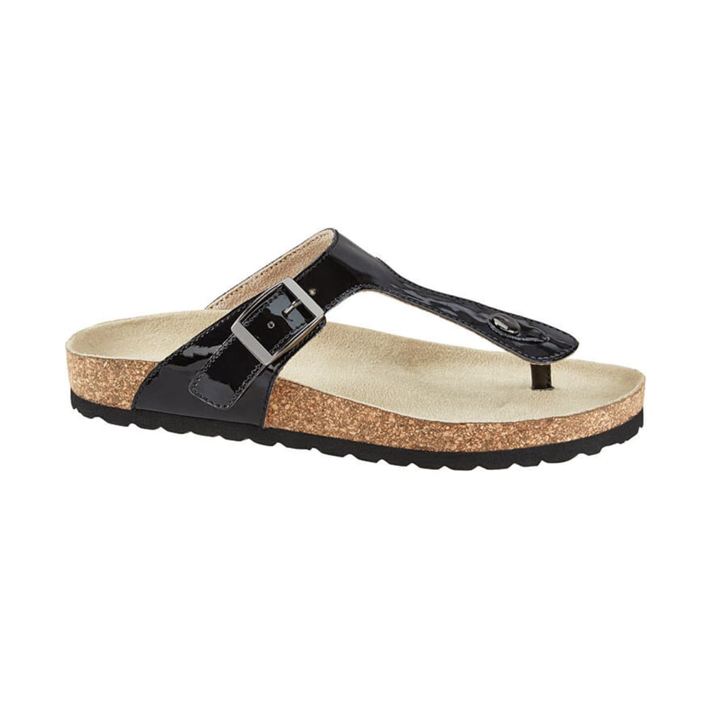 WHITE MOUNTAIN Women's Chicory One Buckle Footbed Sandals, Black Patent ...