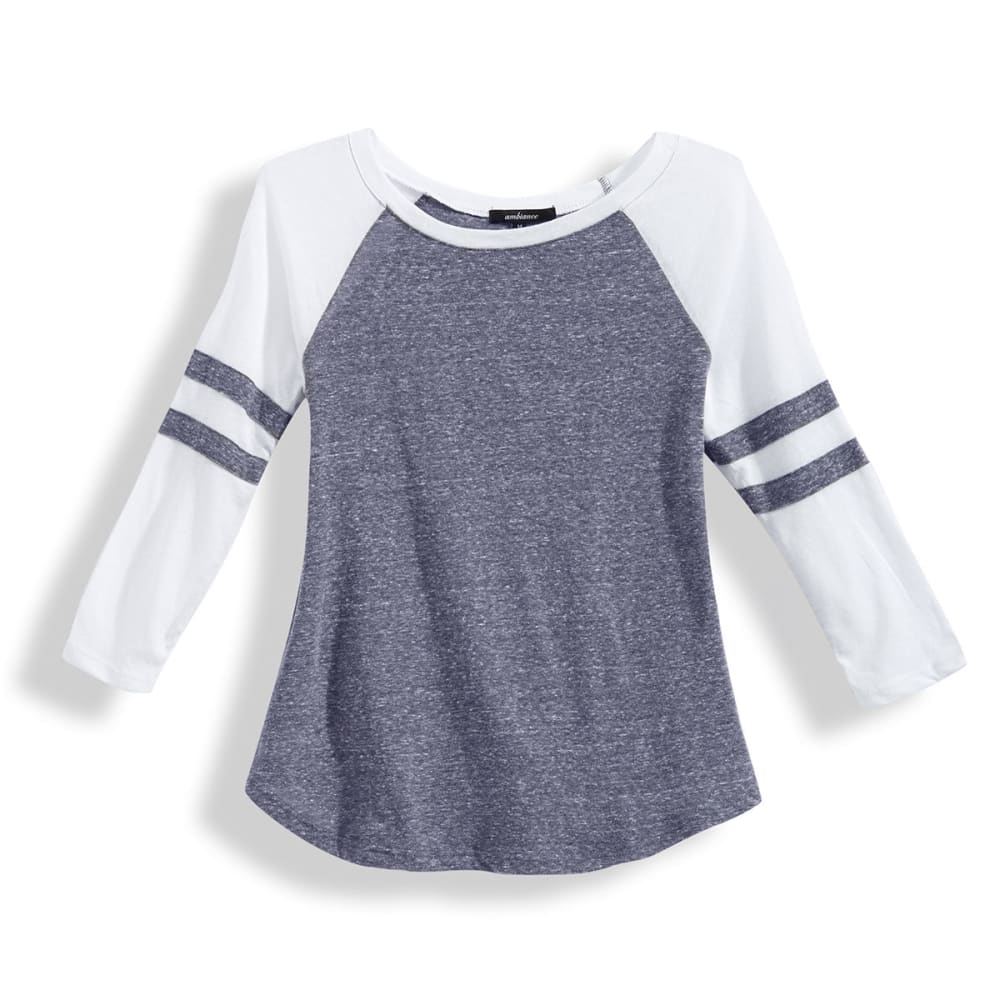 AMBIANCE Juniors' Baseball Rugby Stripe ¾ Sleeve Tee S