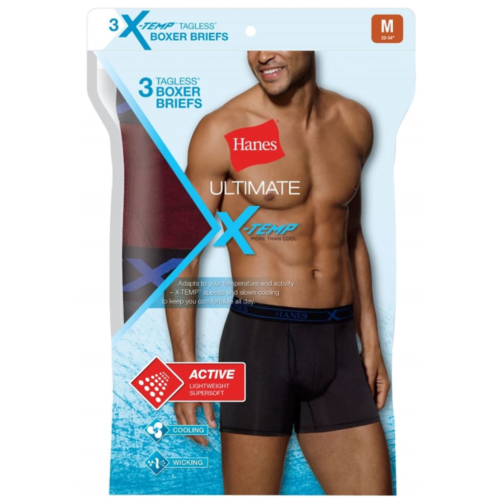 HANES Men's X-Temp Active Cool Boxer Briefs, 3-Pack S