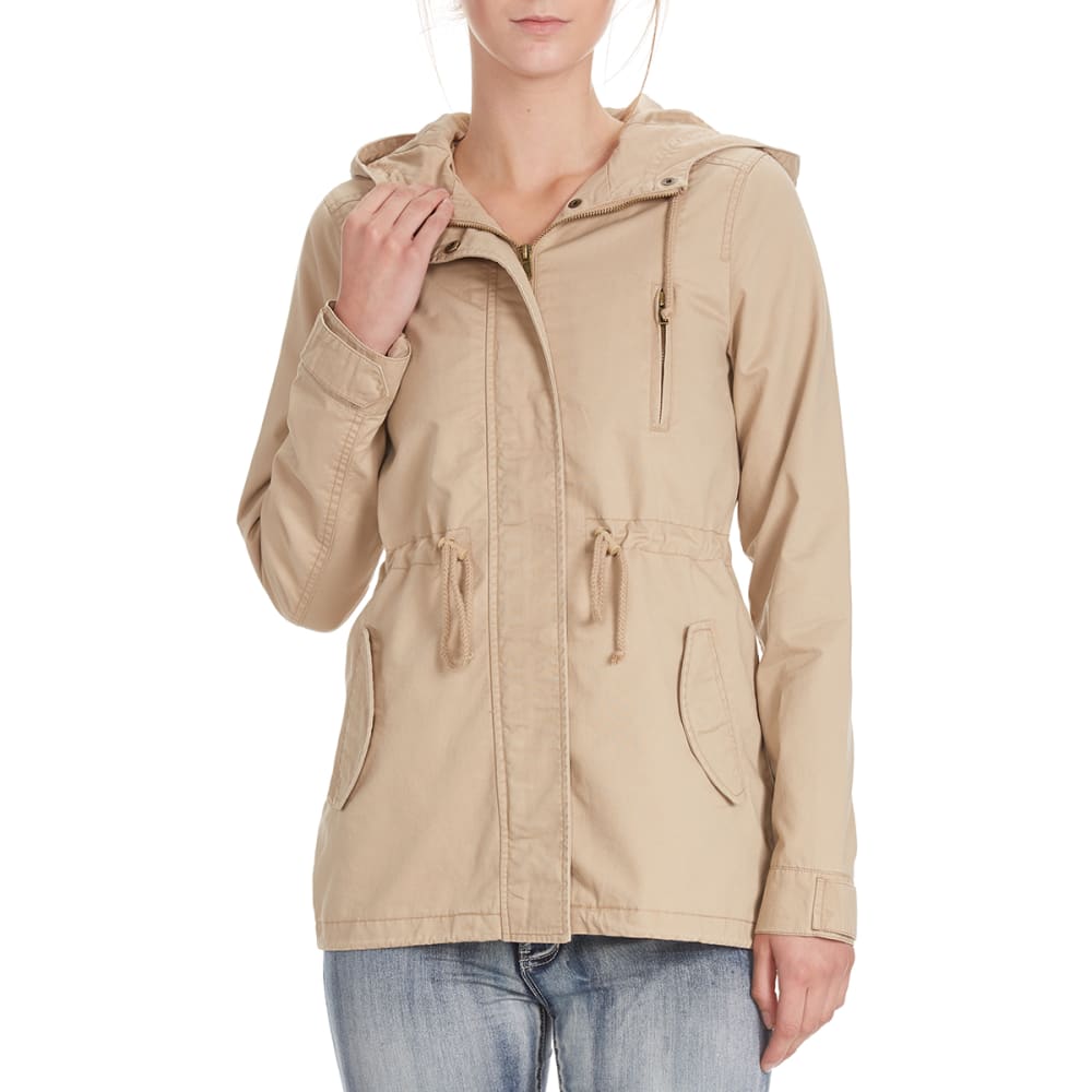 AMBIANCE Juniors' Military Jacket with Hood and Drawstring Waist S