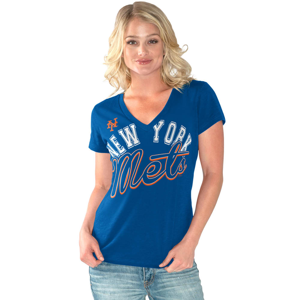 MLB New York Mets Women's Short Sleeve V-Neck Fashion T-Shirt - S