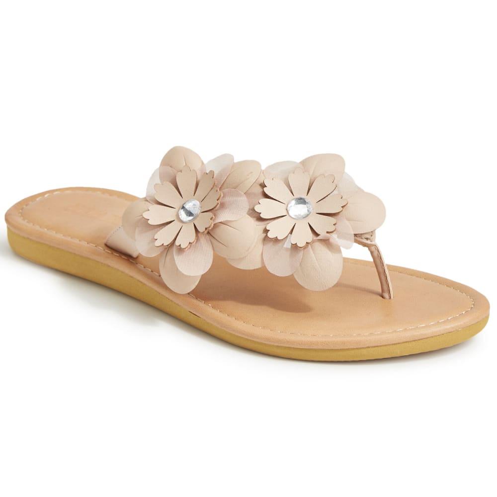 OLIVIA MILLER Women's Asymmetrical Floral Flip Flops, Natural 6