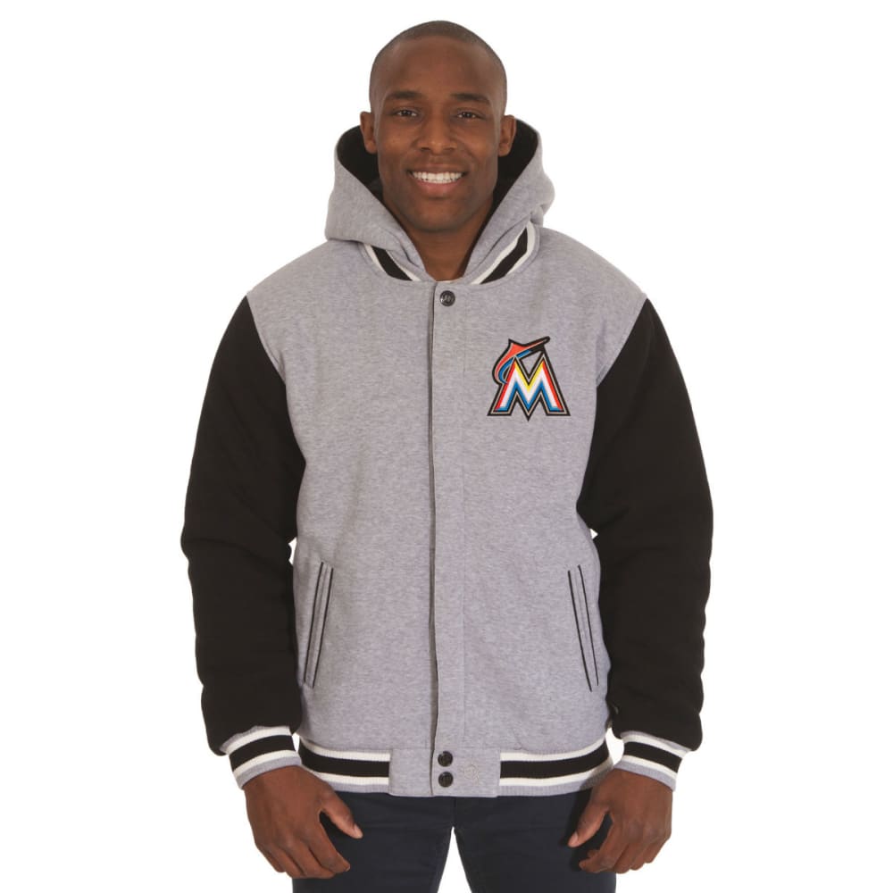 JH DESIGN Men's MLB Miami Marlins Reversible Fleece Hooded Jacket S