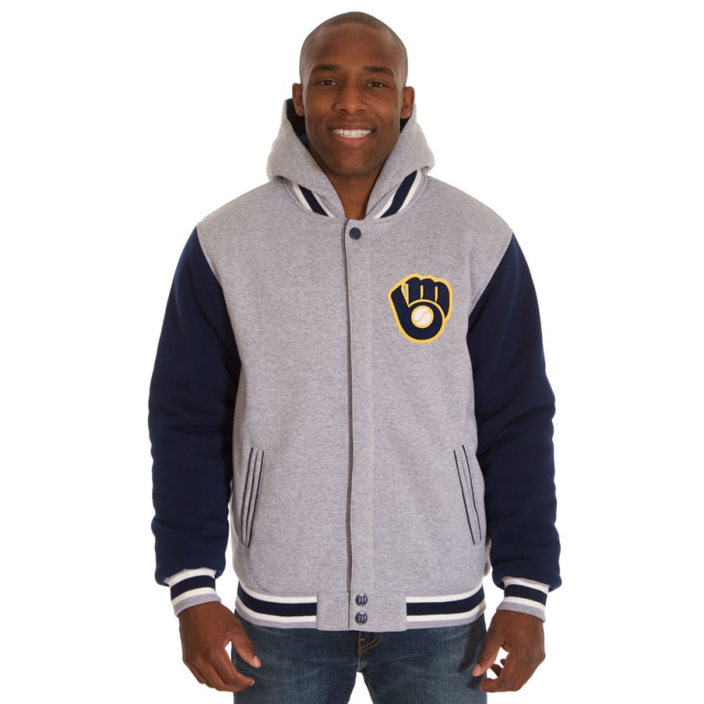 JH DESIGN Men's MLB Milwaukee Brewers Reversible Fleece Hooded Jacket S