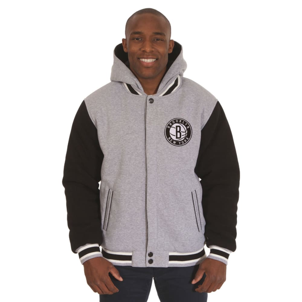 JH DESIGN Men's NBA Brooklyn Nets Reversible Fleece Hooded Jacket S